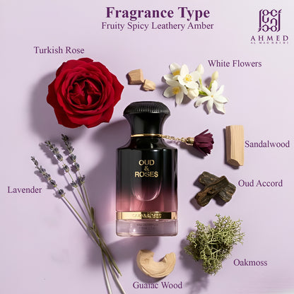 Ahmed Al Maghribi Oud & Roses Eau De Parfum 60 ml for Men & Women | Ahmed Al Maghribi at Broadway