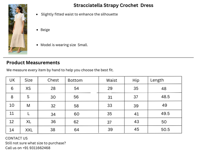 Size Chart for Stracciatella Crochet Dress