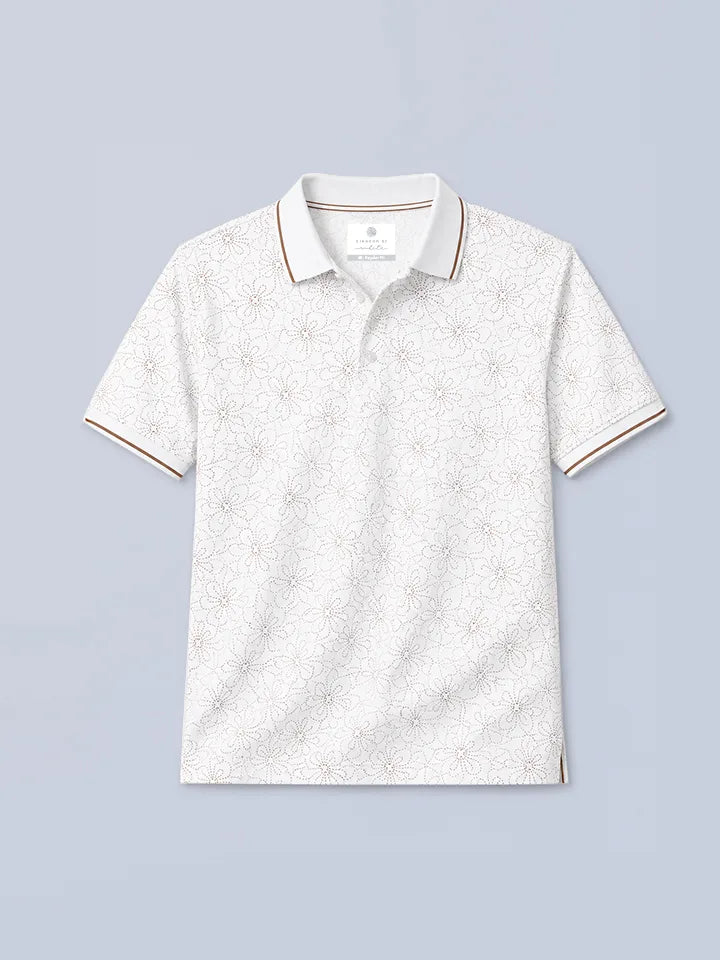 Bloomline White Printed Polo T-Shirt normal view