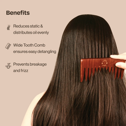 Wide Tooth Teak Wooden Comb For Frizz Control & Detangling Handmade In India (50gm) | Sacred Grove at Broadway