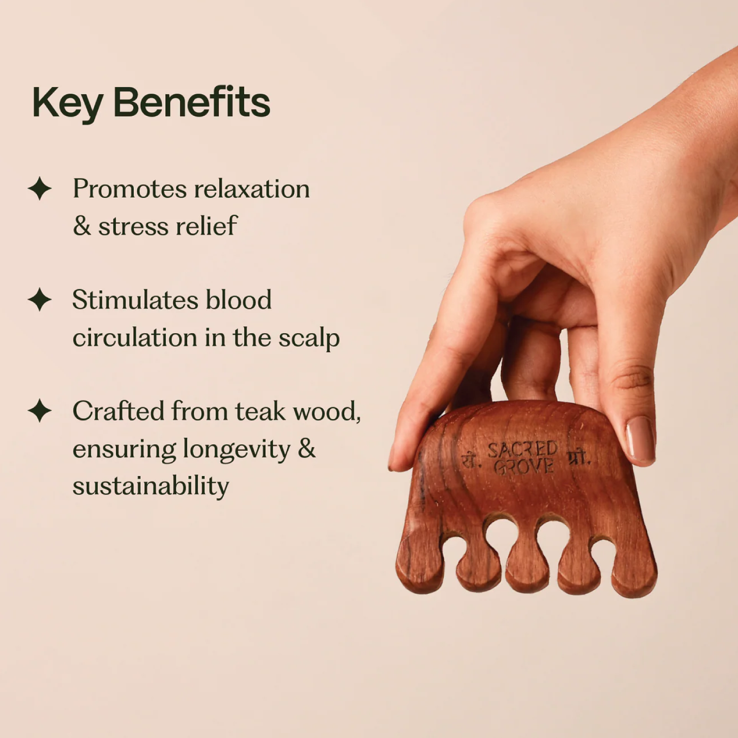 Elephant Head Wooden Massager Natural Tool for Scalp & Pressure Point (35gm) | Sacred Grove at Broadway