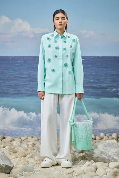 Embroidered Classic Shirt in Premium Cotton Poplin – Mint Green
