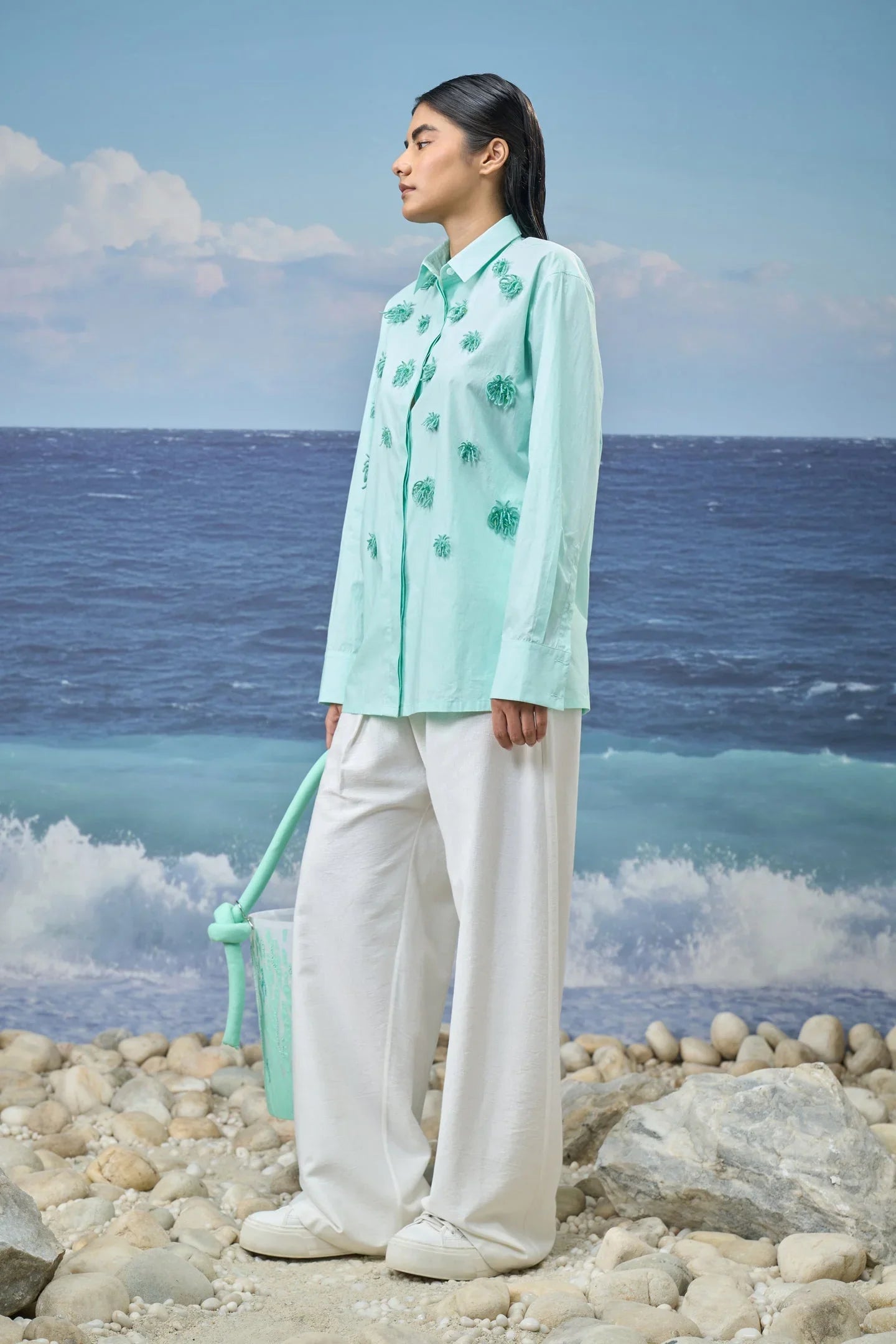 Embroidered Classic Shirt in Premium Cotton Poplin – Mint Green