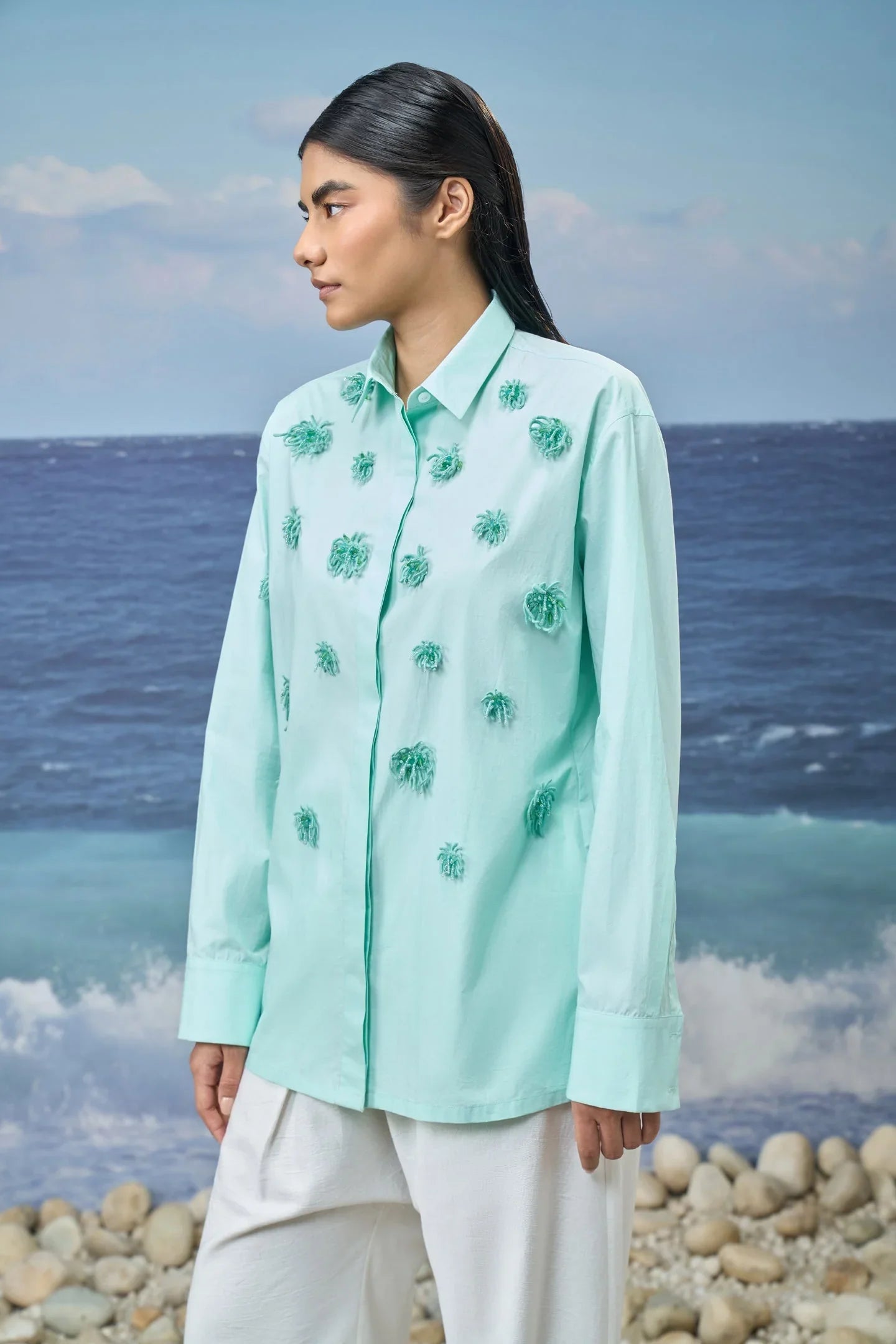 Embroidered Classic Shirt in Premium Cotton Poplin – Mint Green