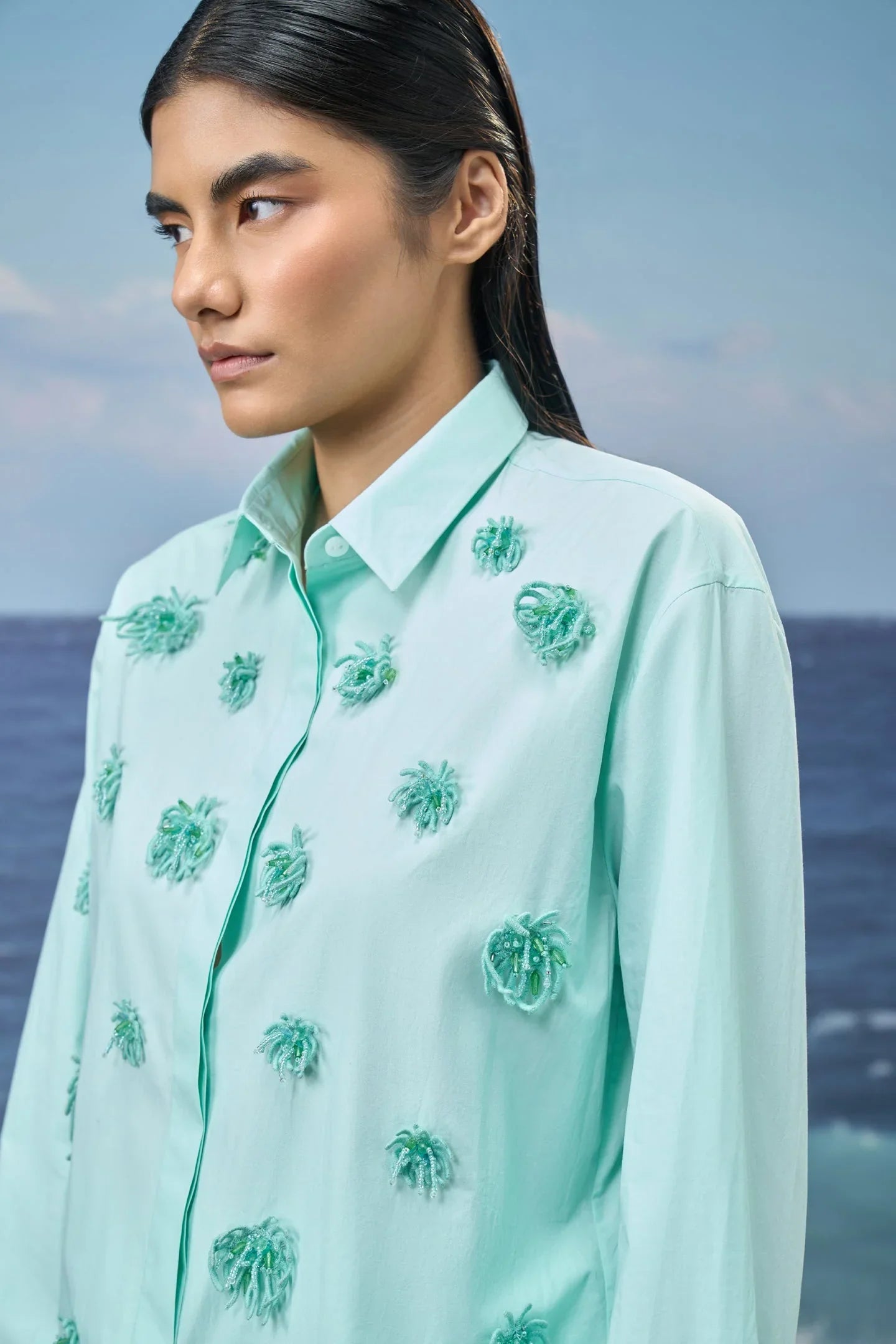 Embroidered Classic Shirt in Premium Cotton Poplin – Mint Green