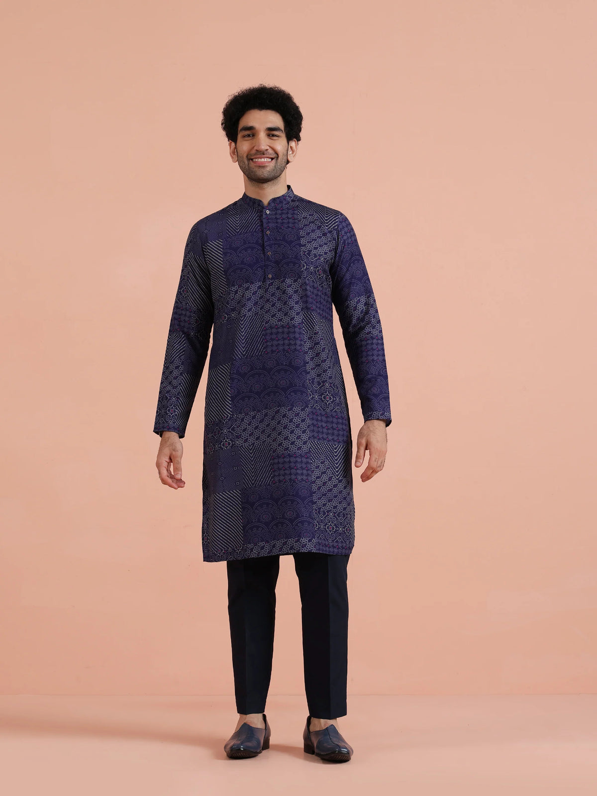 Kisah Men's Ink-Blue Long Kurta