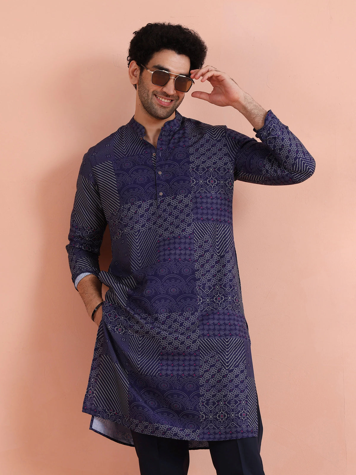 Kisah Men's Ink-Blue Long Kurta