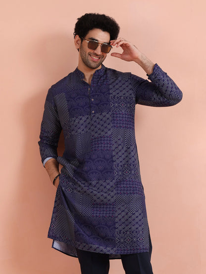 Kisah Men's Ink-Blue Long Kurta