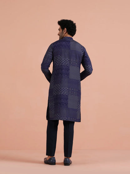 Kisah Men's Ink-Blue Long Kurta