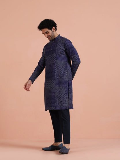 Kisah Men's Ink-Blue Long Kurta