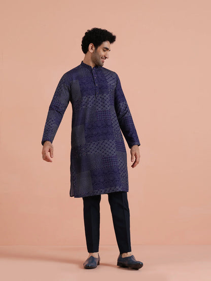 Kisah Men's Ink-Blue Long Kurta