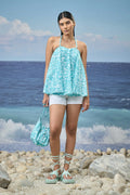 Flared Halter Top in Premium Cotton Poplin with Floral Print