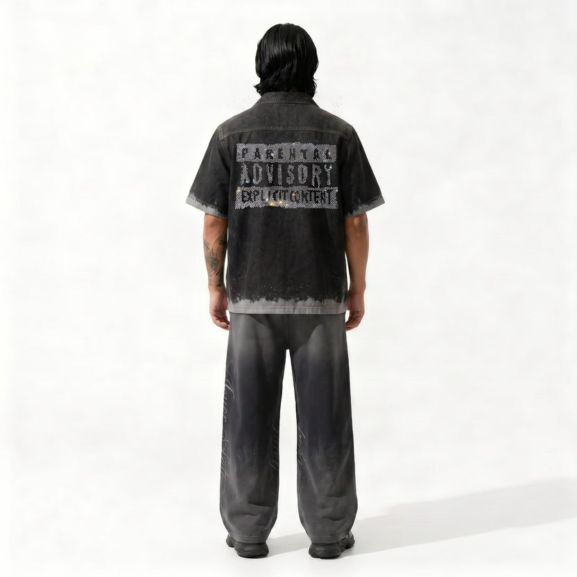 Black Spray Advisory Denim Shirt