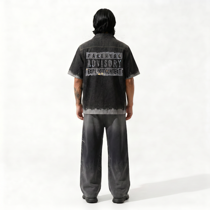 Black Spray Advisory Denim Shirt