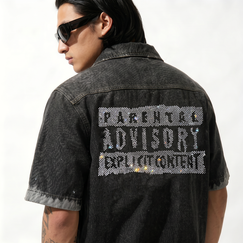 Black Spray Advisory Denim Shirt