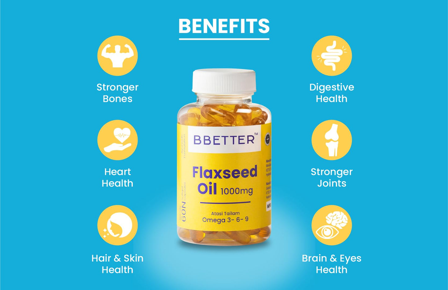 BBETTER Flaxseed Oil - Omega 3 6 9 Vegetarian Capsules to Support Healthy Heart & Joints | Bbetter at Broadway
