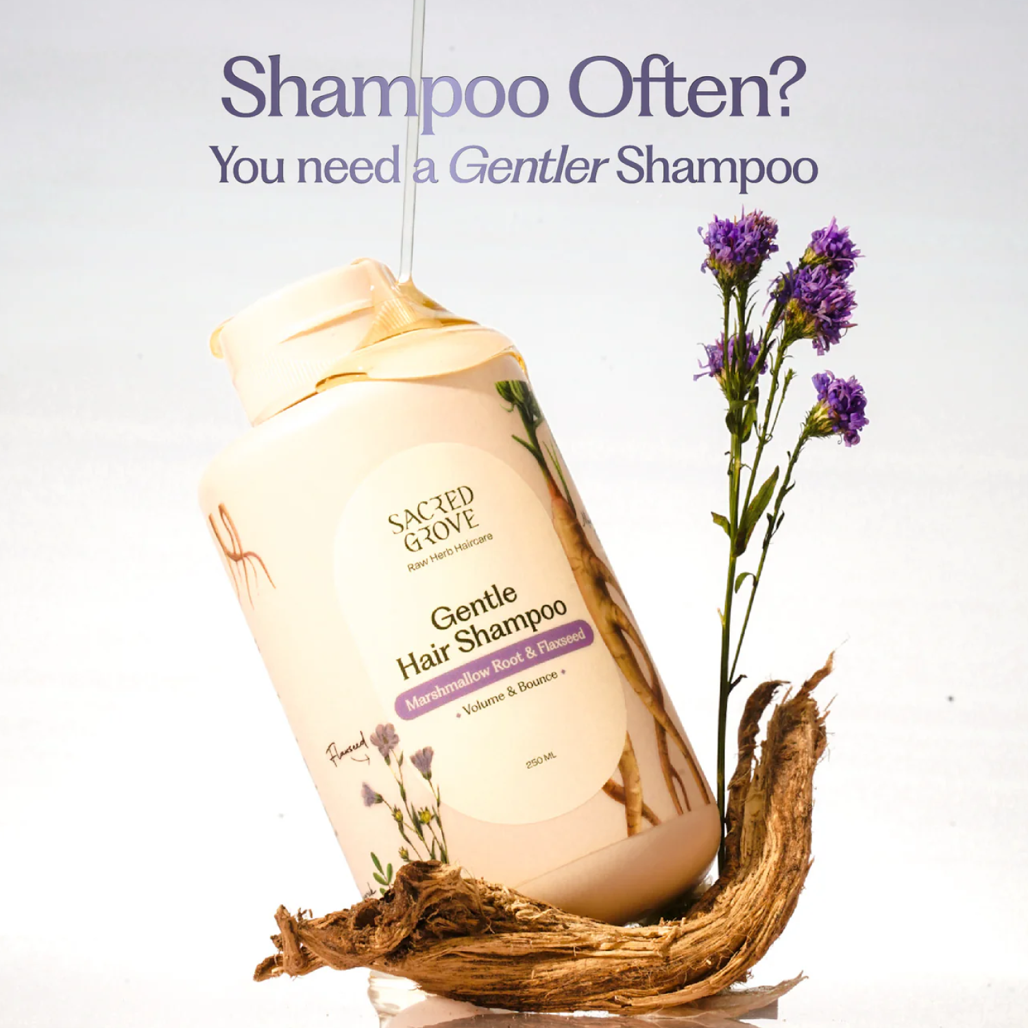 Herbal Shampoo for Frizzy Dry Hair Gentle Natural Shampoo for Hair Fall Control (250ML) | Sacred Grove at Broadway
