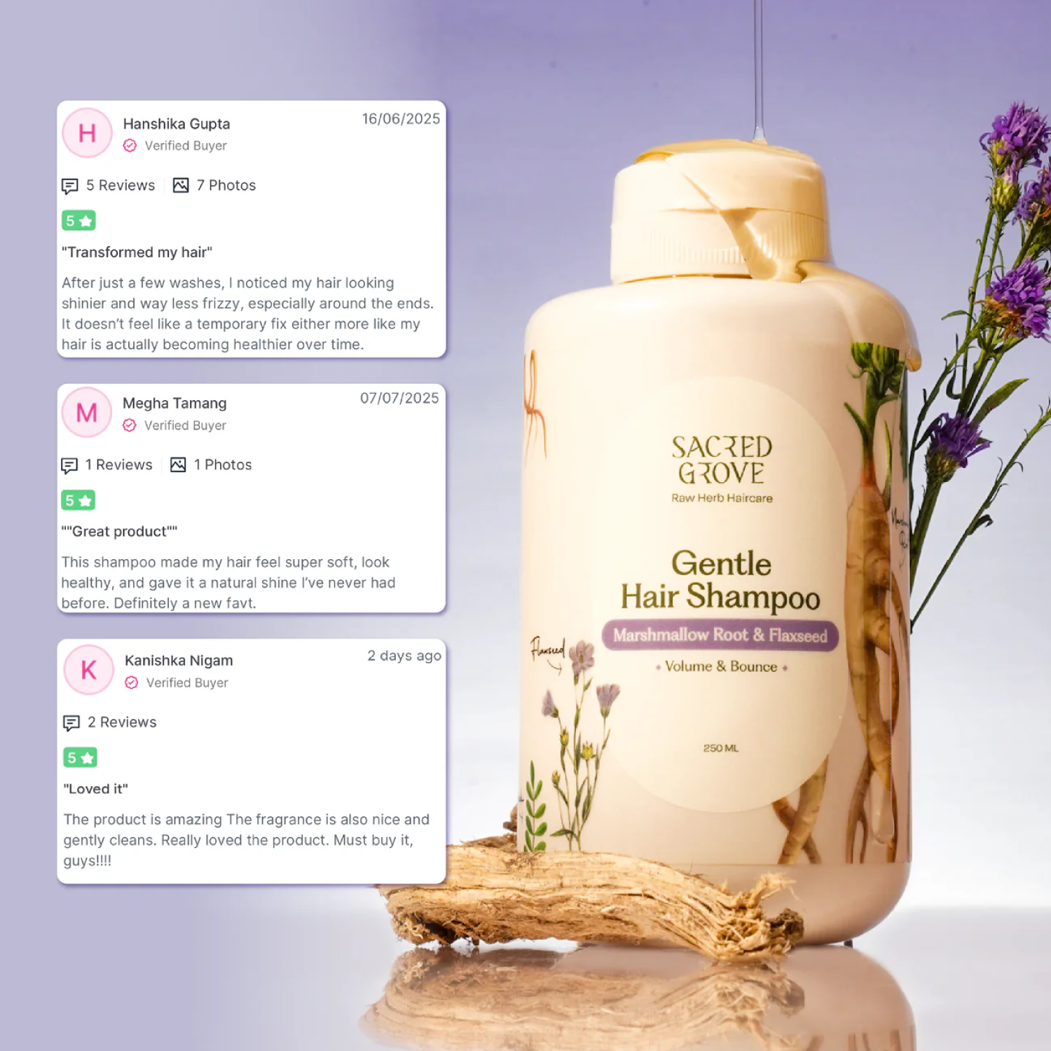 Herbal Shampoo for Frizzy Dry Hair Gentle Natural Shampoo for Hair Fall Control (250ML) | Sacred Grove at Broadway