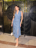 Glitzy Denim Lapel Slit Dress