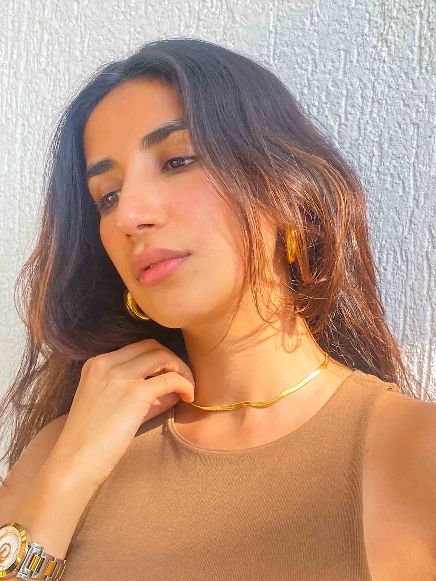 Unisex Herringbone Chain 18K Gold Plated | Nish Hair X Evil Eye Jewel