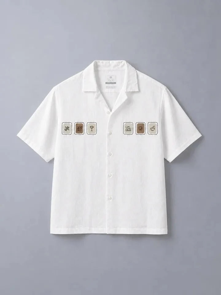 Shoreline White Embroidered Linen Shirt normal view
