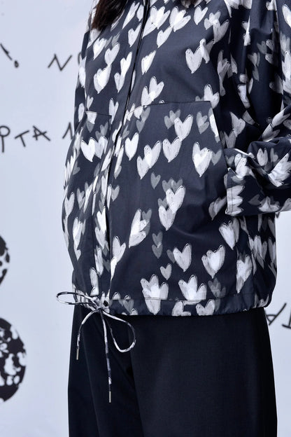 Heart Print Oversized Shirt - Black