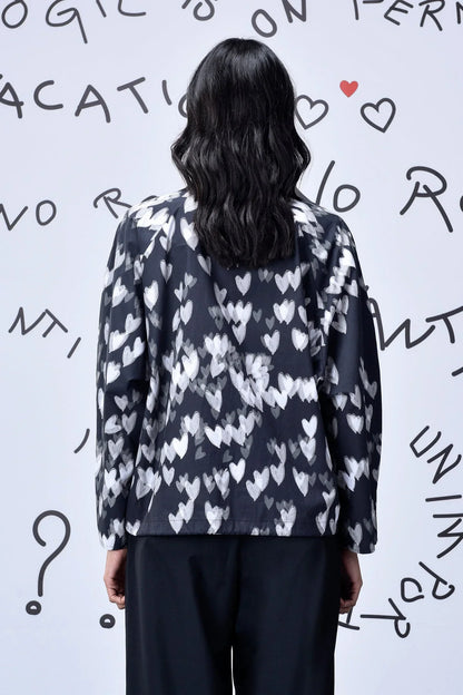 Heart Print Oversized Shirt - Black