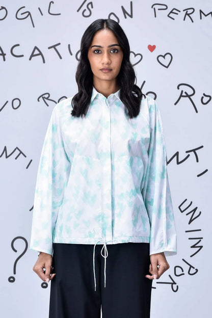 Heart Print Oversized Shirt - Nile Green