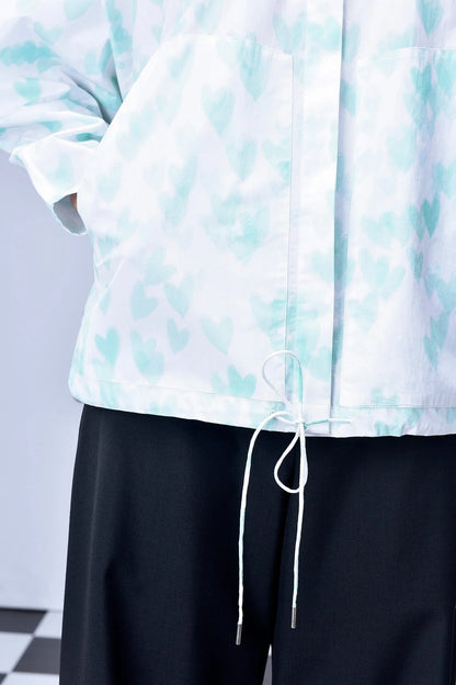 Heart Print Oversized Shirt - Nile Green
