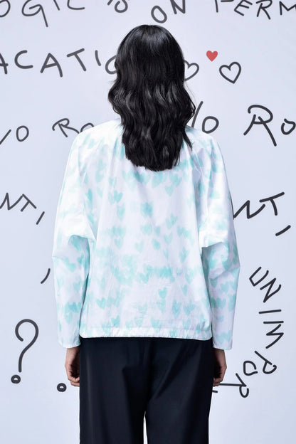 Heart Print Oversized Shirt - Nile Green