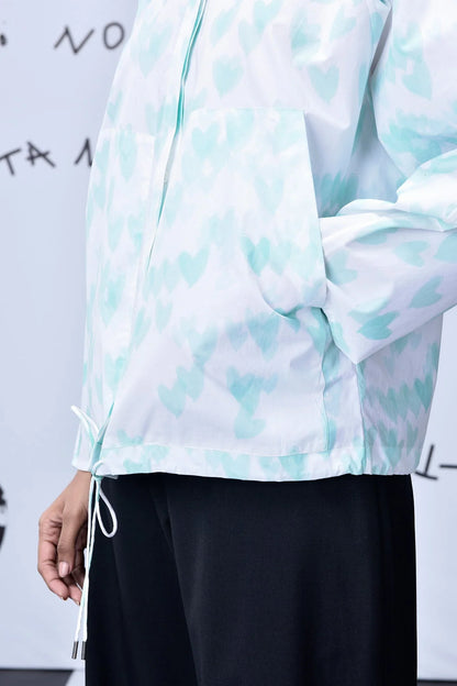 Heart Print Oversized Shirt - Nile Green