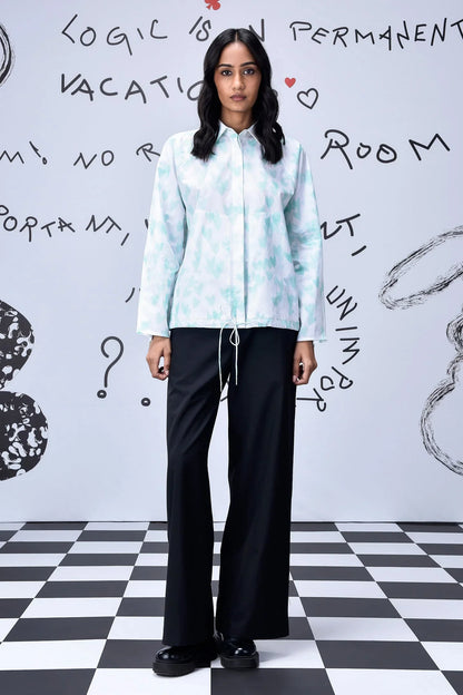 Heart Print Oversized Shirt - Nile Green