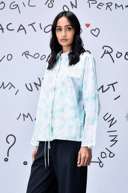 Heart Print Oversized Shirt - Nile Green