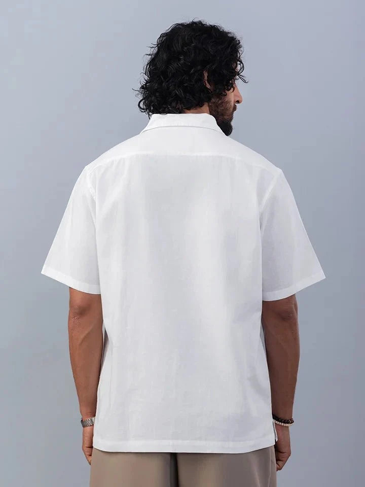 Shoreline White Embroidered Linen Shirt Back view