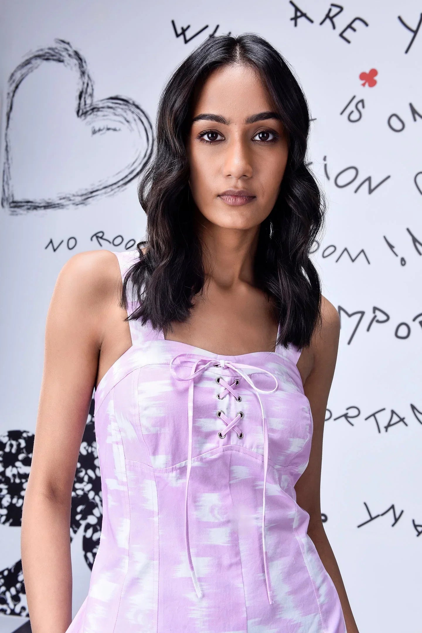 Ikkat Check Relaxed Fit Dungaree- Smoothie Pink