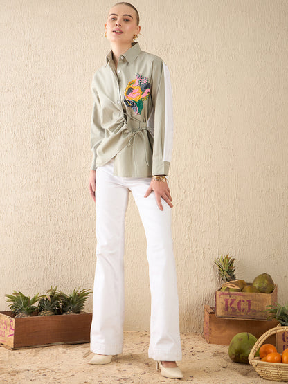 Side Tie-Up Cotton Shirt