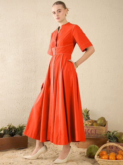 Corset Panelled Cotton Midi Dress