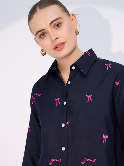 All Over Embroidered Linen Shirt
