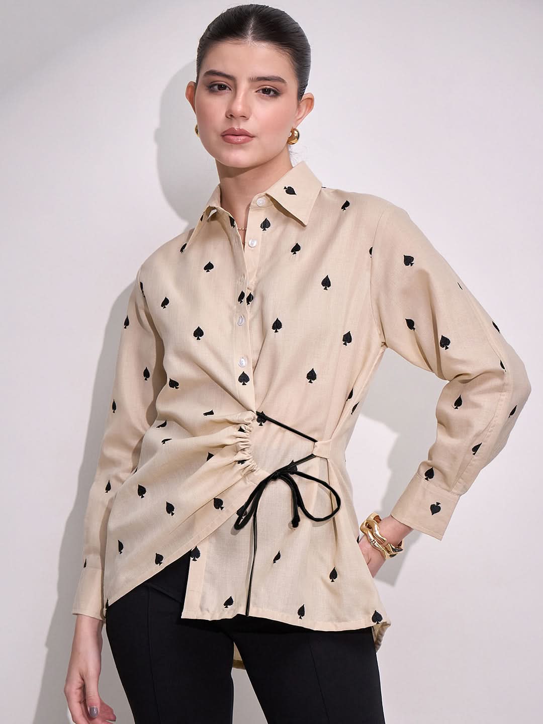 Side Tie-Up Cotton Shirt