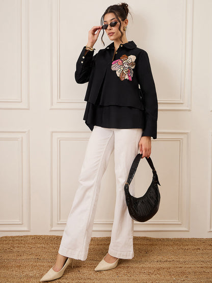 Double Layered Applique Cotton Shirt