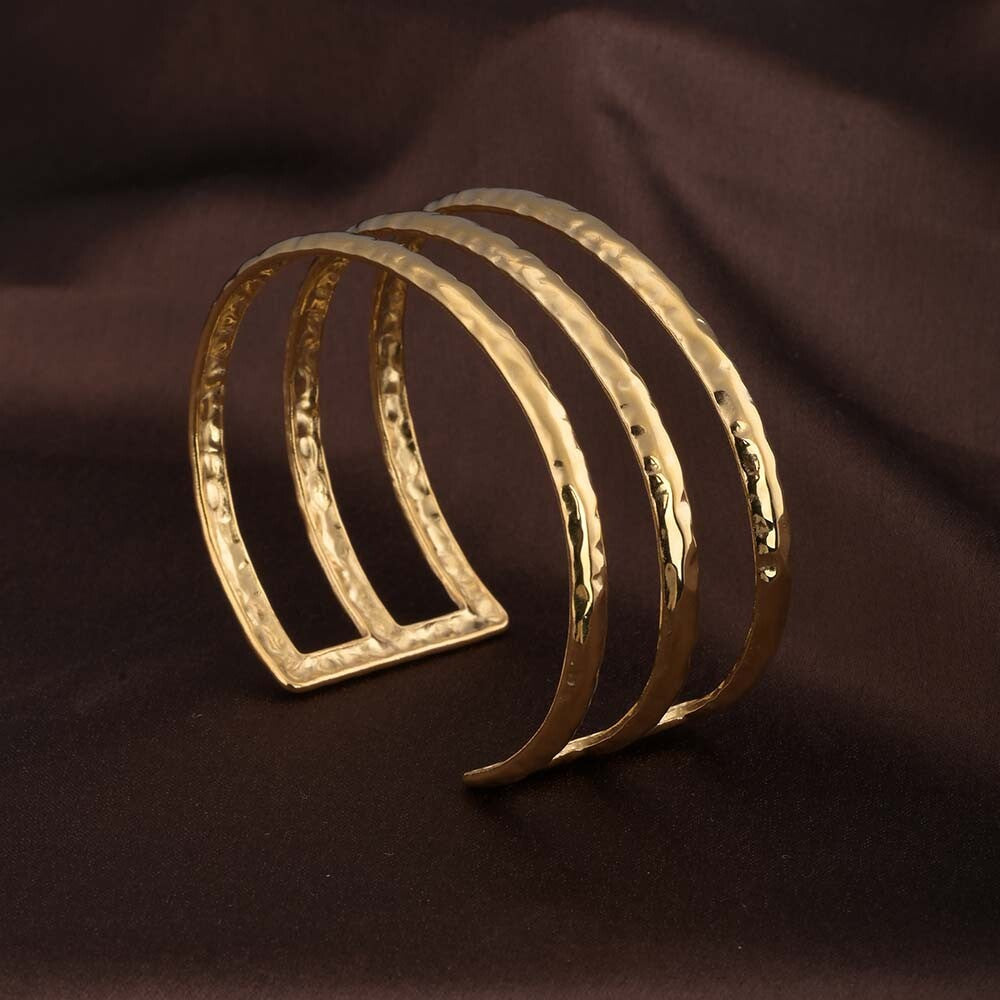 Three Layer Sleek Gold Cuff Bracelet