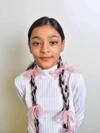 Long Braids with organza ribbons for Kids Set of 2