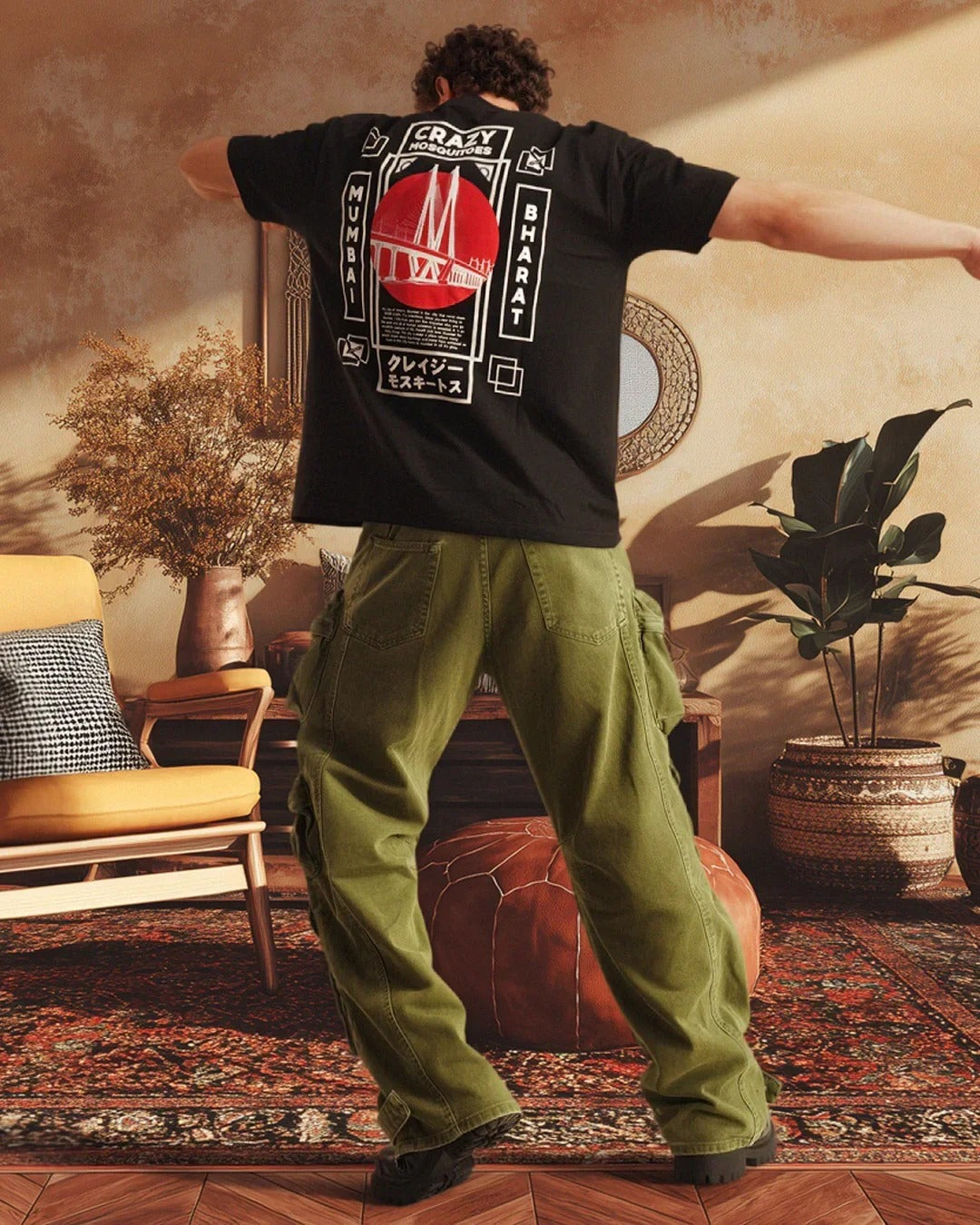 Mumbai Terry Drop Shoulder T-Shirt in Black