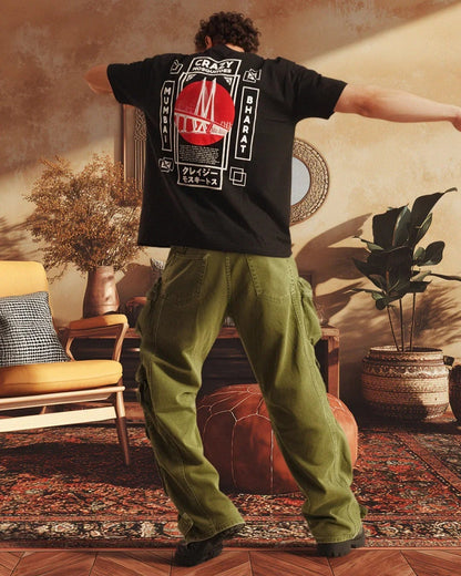 Mumbai Terry Drop Shoulder T-Shirt in Black