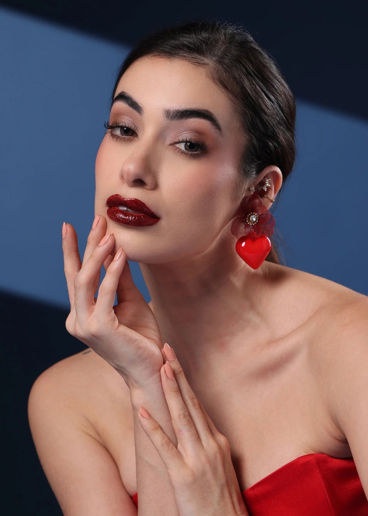 RED DOCONA PEACH HEART EARRINGS