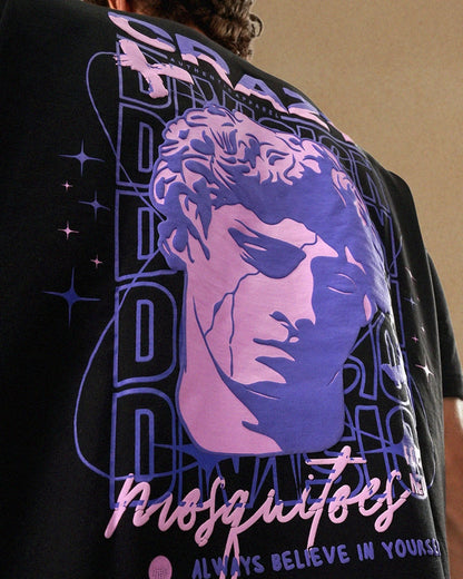 David full print Drop Shoulder Crew Neck T-Shirt | Crazy Mosquitoes at Broadway