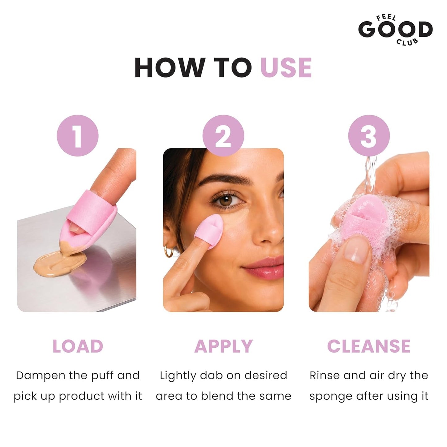 Feel Good Club Set Of 6 Finger Puffs With A Storage Case Mini Makeup Cushion Blender Sponges