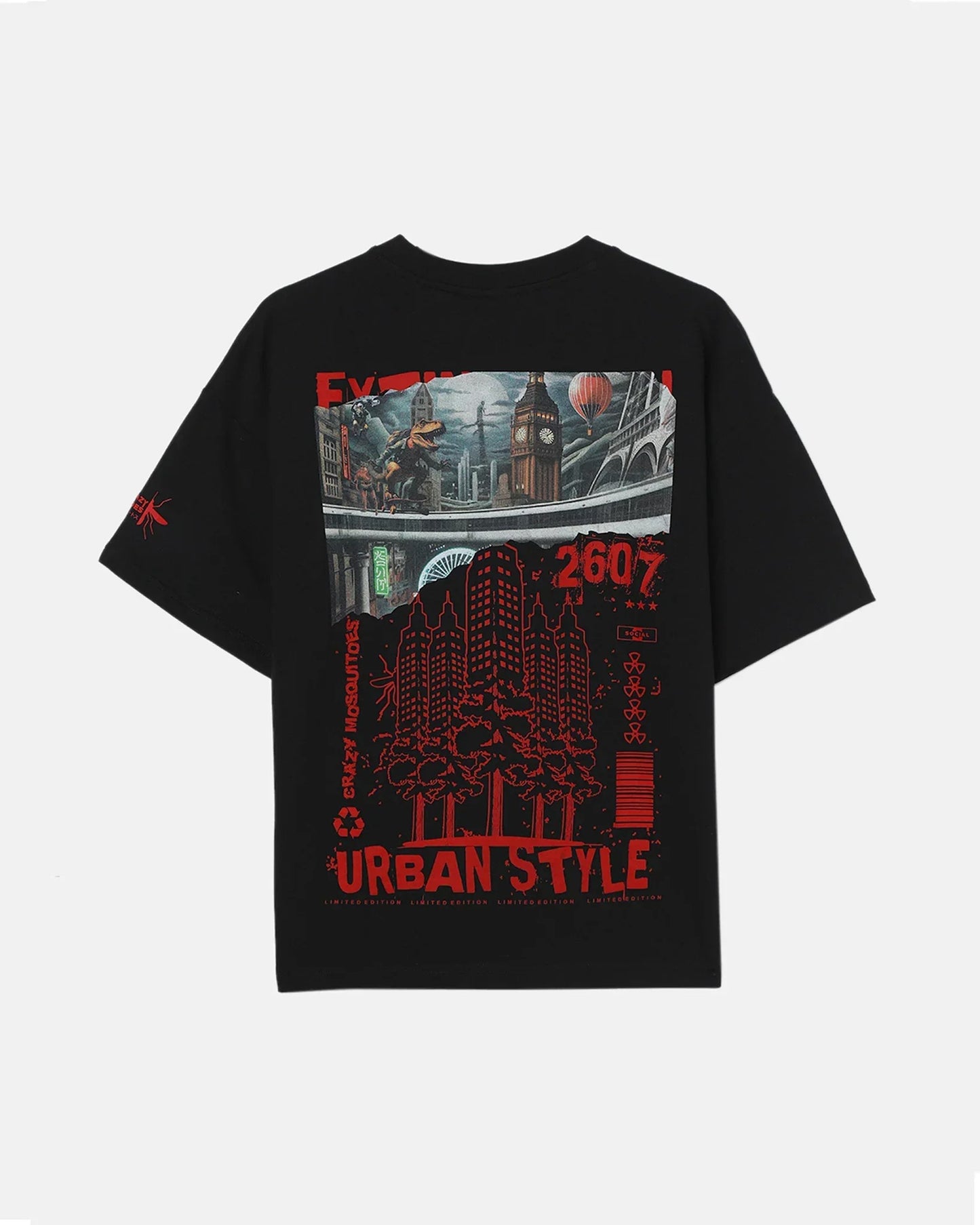 Extinction Drop Shoulder Terry T-Shirt in Black