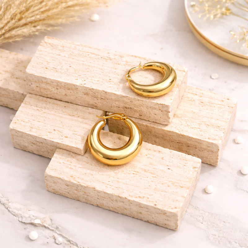 18kt Gold Plated U Shaped Chunky Hoop Earrings, Ballerina