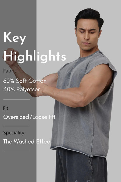 Shadow Washed Capsleeves Tank Light Grey | Fuaark at Broadway